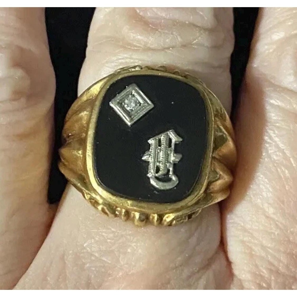 Art Deco 14k Gold Onyx Diamond Ring Mens‎ Sz 8